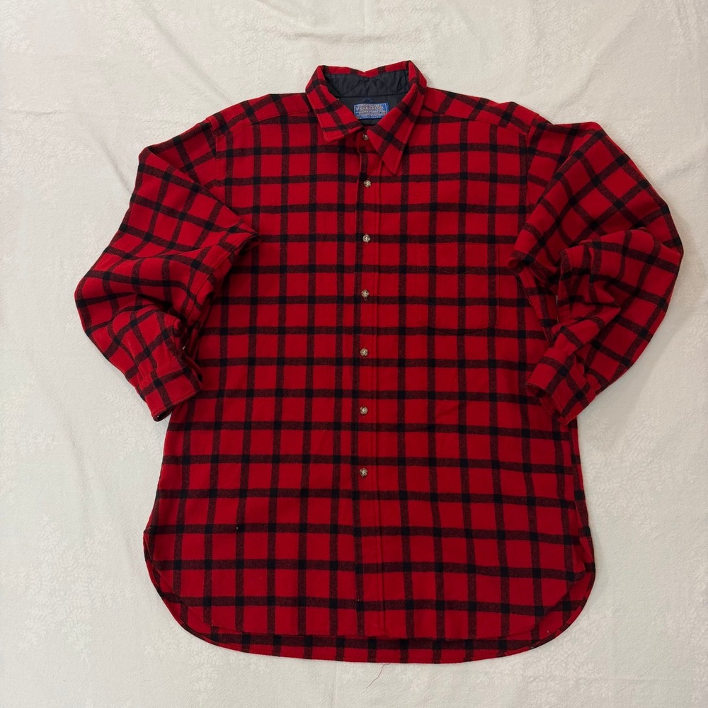 Pendleton Flannel Shirt Men XL Red Plaid Wool Button Down Vintage Outdoor